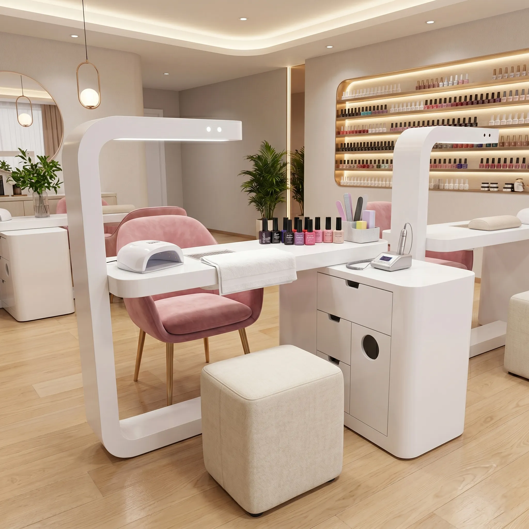 French-Style Luxury L-Shaped Salon Nail Table - Image 3