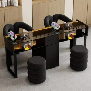 Minimalist-Style Glass Double Nail Table and Chair Set - Image 2
