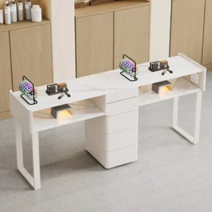 Minimalist-Style Glass Double Nail Table and Chair Set - Image 5