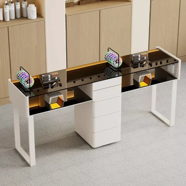 Minimalist-Style Glass Double Nail Table and Chair Set