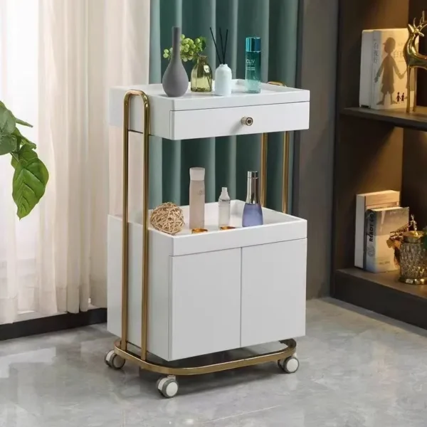 Salon Gold-Framed Dual-Storage Trolley
