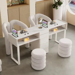 Minimalist-Style Glass Double Nail Table and Chair Set